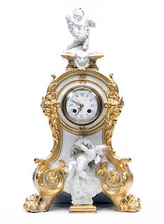 Late 19th Century Porcelain & Gilt Mantel Clock