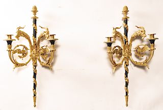 Pair French Gilt Bronze Neo-Classical Sconces