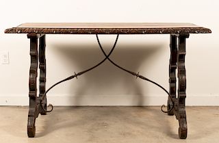 Baroque Style Iron Mounted Oak Trestle Table