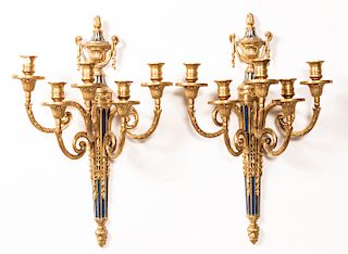 Pair, Neo-Classical 5-Light  Bronze Wall Sconces