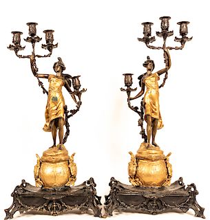 Pair of Art Nouveau Metal Figural Candelabrum