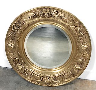 Small Round Brass Greco Roman Motif Mirror
