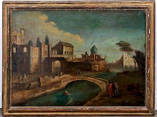 18th C. Capriccio Scene, View over Canal