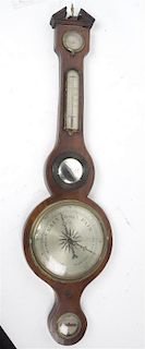 A Mahogany Banjo Barometer, Height 38 1/2 inches.