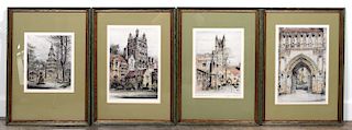Four Hand Colored Etchings by Paul Geissler