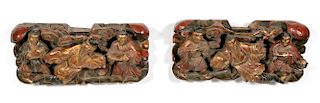 Pair of Chinese Carved Wood Figural Wall Hangings