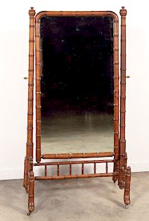 Faux Bamboo Cheval Mirror, 20th Century
