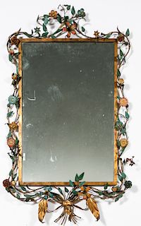 Floral Iron Polychromed Wall Hanging Mirror