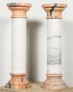 Pair of Pink & White Marble Column Pedestals