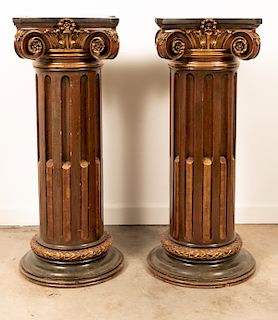 Pair of Gilt Accented Corinthian Column Pedestals
