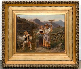Swiss Genre Scene Oil, Benjamin Vautier the Elder