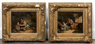 Pair, 19th Century Genre Scenes, Oil on Tin Panel