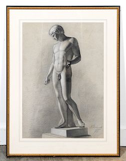 Late 19th C. Charcoal Drawing, Classical Sculpture
