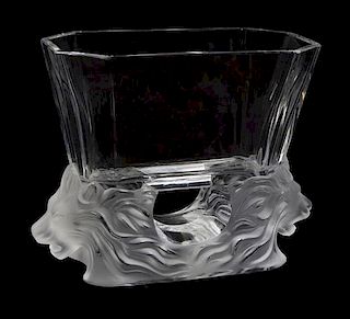 A Lalique Molded and Frosted Glass Bowl, Height 6 1/4 inches.
