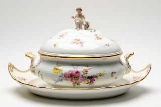 Large Floral Meissen Covered Tureen & Tray