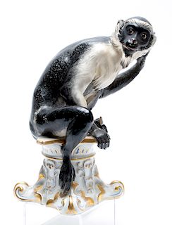 Austrian Porcelain Figure of Monkey on Pedestal