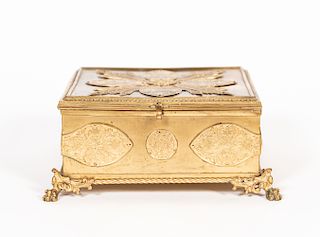 Square Gilt Brass Footed Dresser Box / Pyx