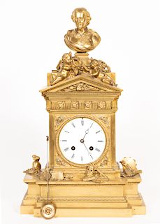 French Bronze Figural Mantle Clock, J.E.D.