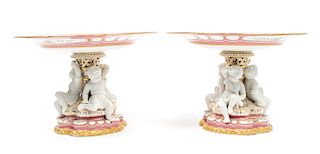 Pair of Coalport Pink Compotes, Figural Supports