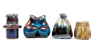 Group, Four Iridized  Art Glass Vessels or Vases