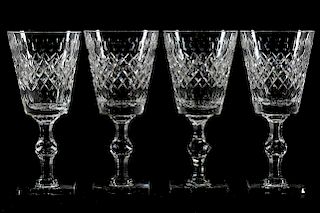 4 Hawkes "Downing" Cut Glass Goblets, Marked