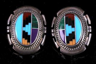 Jon McCray Navajo Multistone Inlaid Earrings