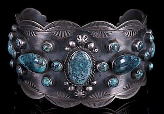 Navajo Sterling Silver & Number 8 Turquoise Cuff