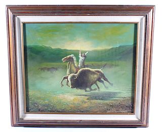 David Southworth Hunting Buffalo Oil On Canvas