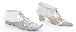 Two Lladro Porcelain Models of Shoes, Length of longer 7 1/2 inches.