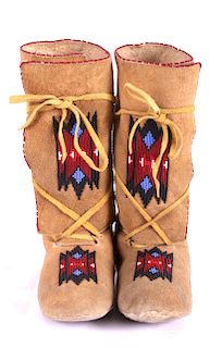 Flathead Indian High Top Beaded Moccasins