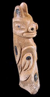 Tlingit Bear Carved Whale Bone & Abalone Totem