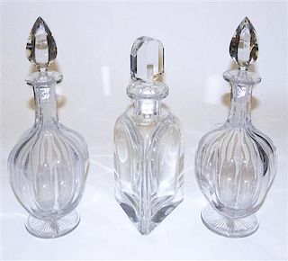 Three Cut Glass Decanters, Height of tallest 12 1/2 inches.