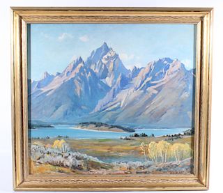 Olaf Moller Oil On Canvas Mountain Landscape