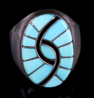 Signed Zuni Turquoise & Sterling Silver Ring
