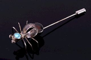 Navajo Sterling, Turquoise & Agate Insect Pin