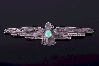 Old Pawn Navajo Sterling Thunderbird Turquoise Pin