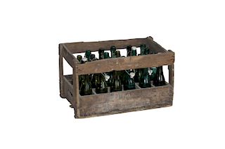 Vintage Belgian Wood Crate & Beer Bottles