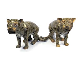 Pair of Chinese Cloisonne Leopards.