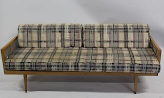 MIDCENTURY. Cane Armed Settee With Cushions.
