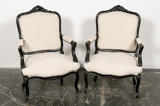 Pair, French Louis XV Style Painted Armchairs