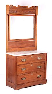 Eastlake Marble Top Three Drawer Dresser W/ Mirror