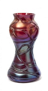 A Kralik Iridescent Glass Vase, Height 8 inches.