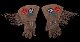 Crow Indian Floral Beaded Gauntlets