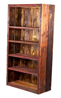 Antique Rough Sawn Four Shelf Wood Cabinet