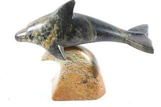 Miles Metzger Soapstone Dolphin & Wave Statue 1986