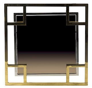 An Italian Brass and Chromed Mirror, Height 27 1/2 x width 27 1/2 inches.