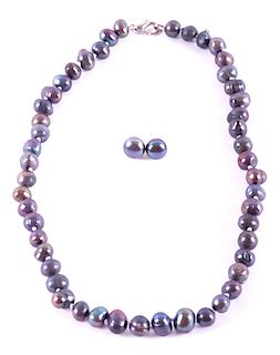 Black Pearl Necklace and Earring Set