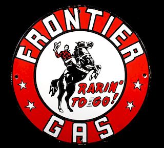 Rarin To Go Frontier Gas Porcelain Sign