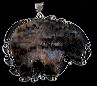 Sterling Silver and Agate Large Bear Pendant