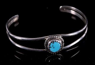 Navajo Signed Child Sterling & Turquoise Bracelet
